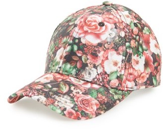 Amici Accessories Women's Rose Floral Print Ball Cap - Black