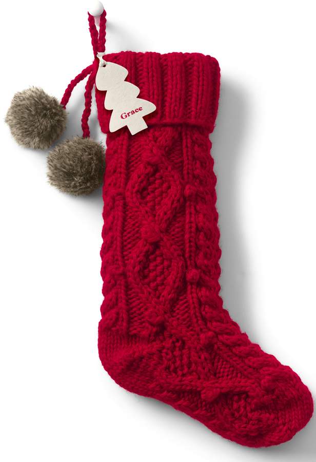 Cable Knit Pom Christmas Stocking