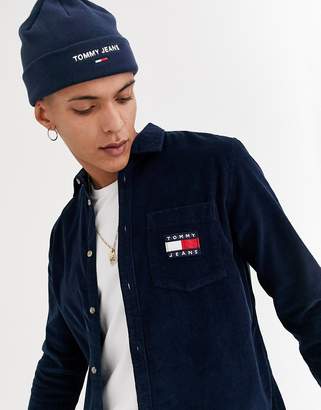 Tommy Jeans cord shirt in navy with large flag logo