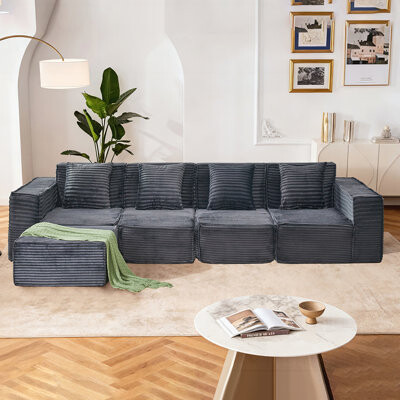 Brayden Studio Modular L-Shaped Sectional Sofa with High-Density Foam and Durable Corduroy Fabric, Perfect for Custom Configurations and Comfort