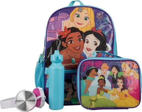 Disney Princess 5 Piece Backpack & Lunch Box Set, Pink