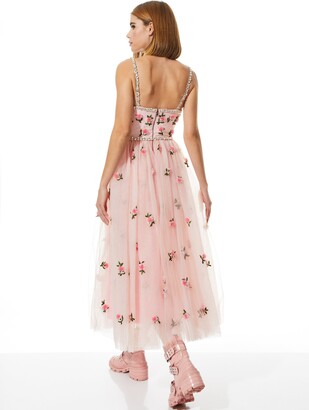 Alice + Olivia Lupita Crystal Strap Embellished Tulle Midi Gown