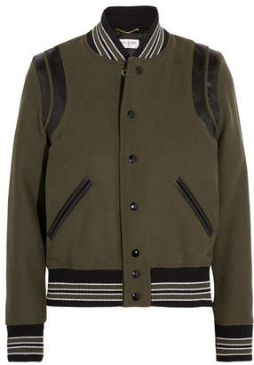 Saint Laurent Teddy Leather-trimmed Wool-blend Bomber Jacket