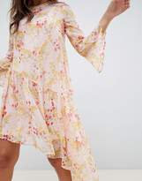 Thumbnail for your product : Vero Moda floral asymetric midi dress with ruffle hem in pink