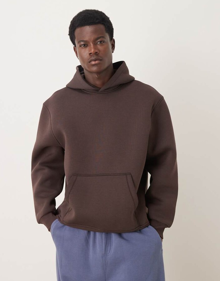 ASOS DESIGN heavyweight relaxed hoodie in scuba-style fabric in brown