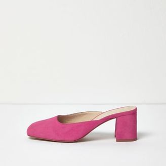 River Island Womens Bright pink suede round toe mules