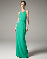Thumbnail for your product : Marchesa Notte Sleeveless Embellished Halter Column Gown, Emerald