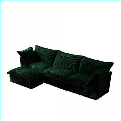 George Oliver Sectional Sofa Modern Slipcovered L-Shaped Couch with Convertible Ottoman & 2 Pillows for Living Room Office | Sage Green Corduroy