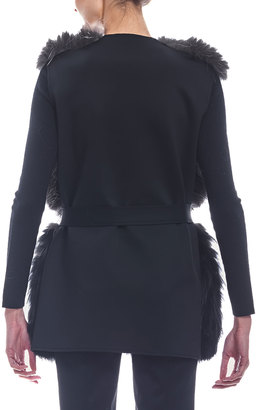 Carolina Herrera Reversible Fur-Front Belted Vest, Black