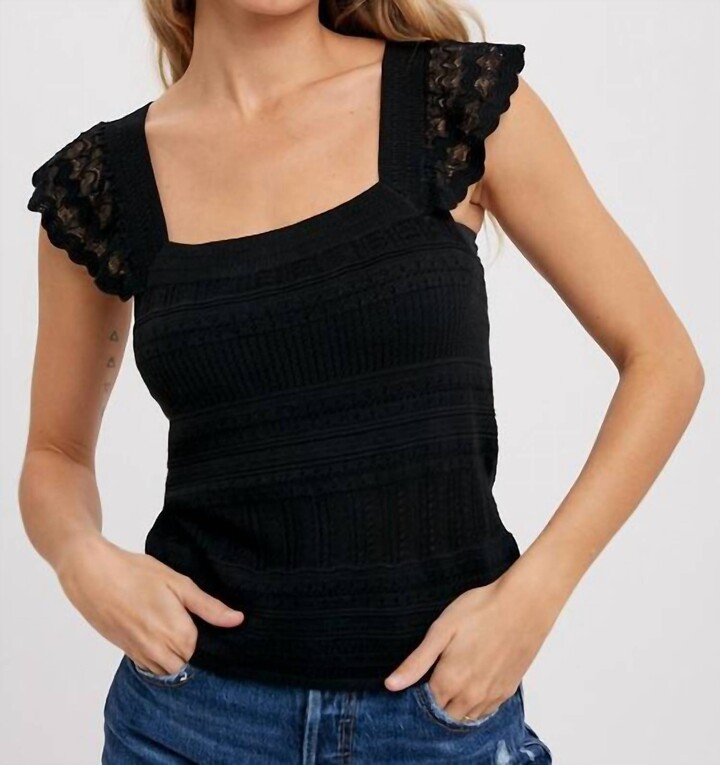 BluIvy Square Neck Crossed Strap Tank In Black