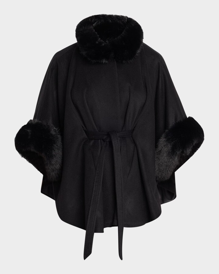 Sofia Cashmere Cashmere Shawl W/ Faux Fur Trim