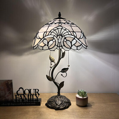 Haruko Tiffany Table Lamp White Stained Glass Baroque Style Lavender Iron Metal Leaves LED Bulbs 14"W*14"D*24"H