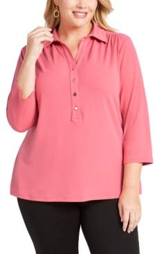 Charter Club Plus Size 3/4-Sleeve Polo Top, Created for Macy's
