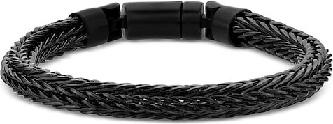 Zales 7.0mm Braided Herringbone Chain Bracelet in Solid Stainless Steel with Matte Black Ion Plate - 8.5”