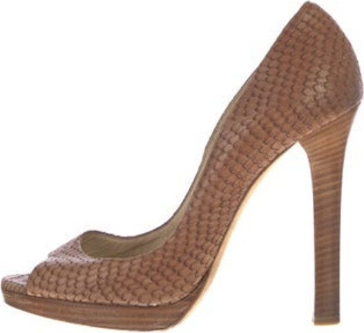 Jimmy Choo Leather Pumps Brown Animal Print Peep-Toes Platform