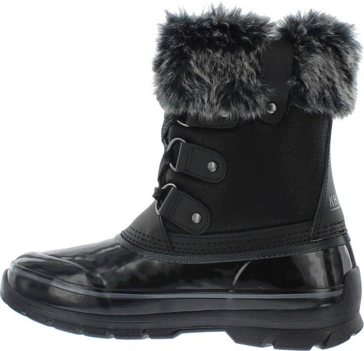Details about   N2011 Snowfun Black/Orange Zip Up Snow Boots Warm Faux Fur Lining 
