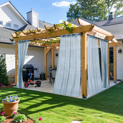 Arlmont & Co. Stone Blue Outdoor Curtains For Patio Waterproof Light Filtering Top Grommet Durable Privacy Indoor Outdoor Vertical Drapes For Yard Party/Picnic(Sto