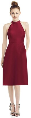 Alfred Sung High-Neck Open-Back Satin Cocktail Dress