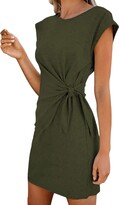 Thumbnail for your product : Pink Wind Women's Tie Waist Mini T-Shirt Dress Soft Summer Classy Round Neck Solid Ruched Short Dress Army Green XL