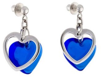 Lalique Crystal Double Heart Drop Earrings