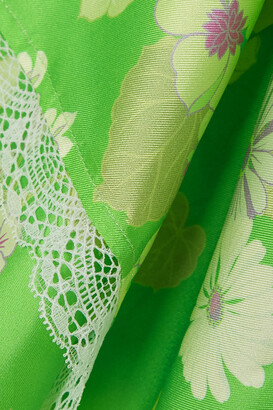 Meryll Rogge Wallpaper Lace-trimmed Floral-print Silk-twill Mini Dress - Green