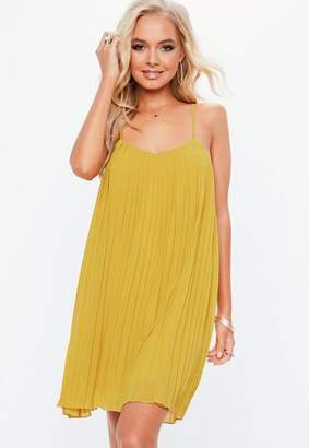 Missguided Mustard Strappy pleated Swing Dress, Yellow