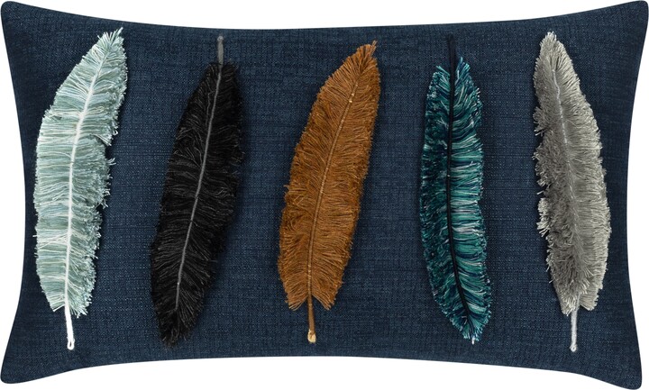 Elaine Smith Believe Handmade Feather Embroidered Applique Indoor & Outdoor Accent Pillow
