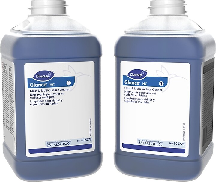 Diversey Glance HC Glass & Multi-Surface Cleaner for J-Fill, Ammonia, 2.5 L / 2.64 U.S. Qt., 2/Carton (905779)