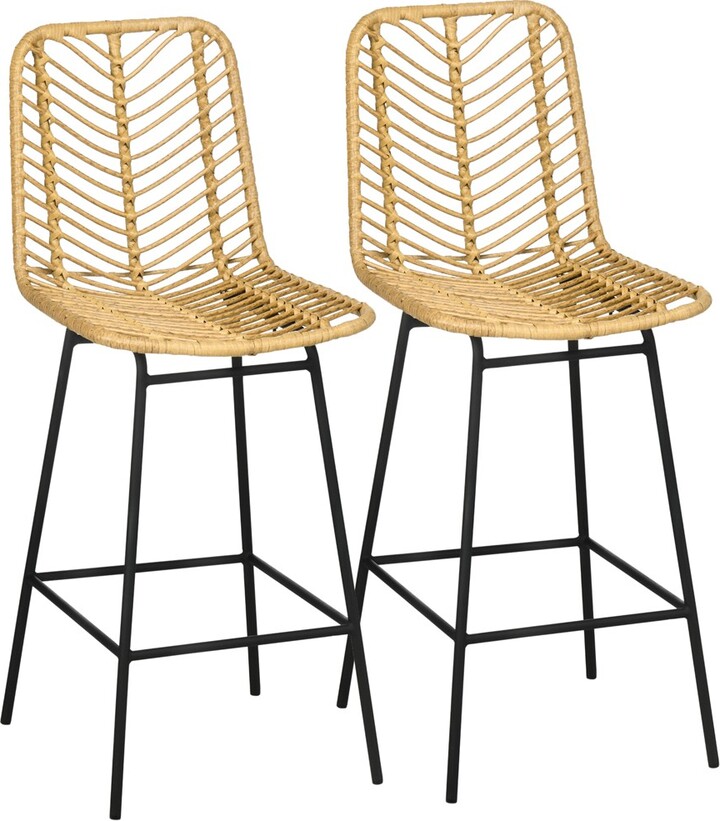 Rattan Bar Stools Wicker Counter Height Barstools with Steel