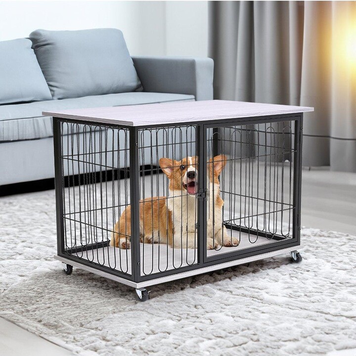 Living and Home Wooden Wire Dog Crate with Tray ShopStyle Leashes