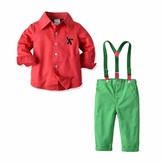 Thumbnail for your product : Geagodelia Kid Infant Baby boy Clothes Gentleman Outfit Long Sleeve Plaid Shirt top Suspender Trousers Formal Suit (Short Sleeve Yellow Dinosaur 3-4 Years)
