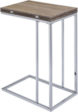 Wrought Studio Weathered Oak and Chrome Side Table