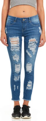 Cover Girl Women's Size Skinny Jeans Distressed Fray Cropped