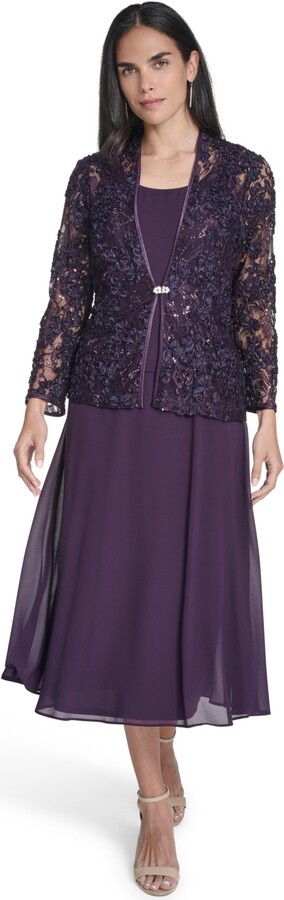 Jessica Howard Women's Soutache Jacket & Jewel-Neck Midi Dress