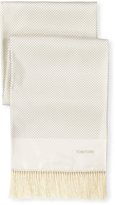 Tom Ford Printed Dot Silk Evening Scarf, White