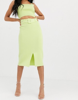 4th & Reckless 4th + Reckless knitted pencil skirt with belt detail in lime