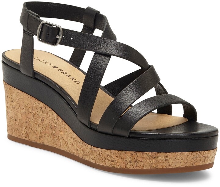 black strappy cork wedges