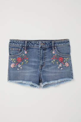 H&M Embroidered Denim Shorts - Blue