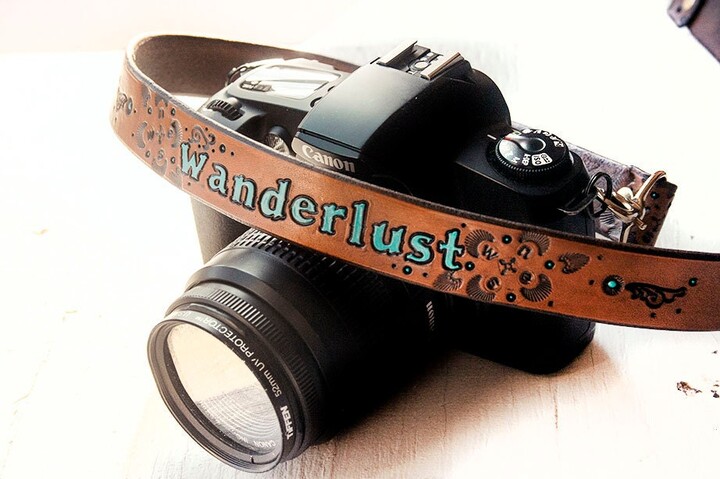 Etsy Wanderlust Leather Camera Strap Personalized Compass Rose Design