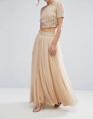 Lace and Beads Lace & Beads Maxi Tulle Skirt with Embellished Waist Co Ord