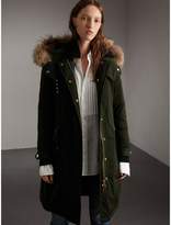 Thumbnail for your product : Burberry Down-filled Parka Coat with Detachable Fur Trim , Size: 12, Green