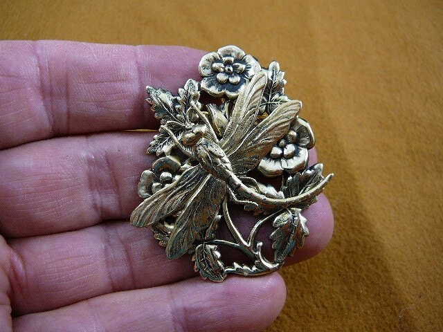 Etsy Dragonfly Insect Pond Bug Lover Flower Flowers Victorian Brass Pin Pendant Brooch B-Drag-162