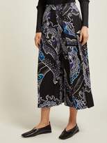 Thumbnail for your product : Pleats Please Issey Miyake Flame Print Pleated Cropped Wide Leg Trousers - Womens - Black Blue