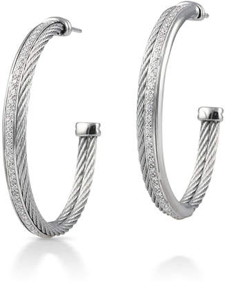 Alor 18k Cable & Diamond Pave Hoop Earrings