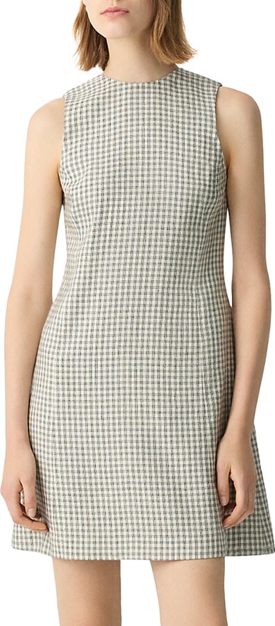 Theory A-Line Mini Dress in Checked Linen-Blend