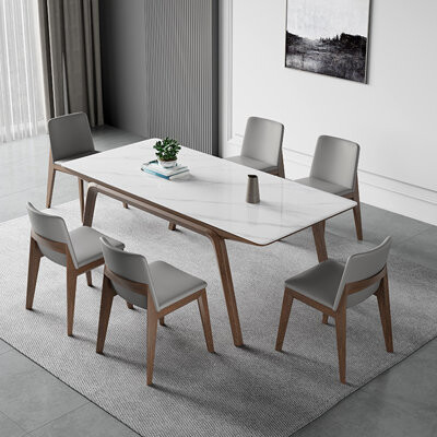 Greyleigh Nordic Rectangular Rock-Plate Dining Table Chair Dining Set