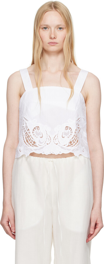 Rag & Bone White Clem Lace-Trim Poplin Tank Top
