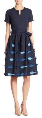 Lela Rose Short Sleeve Embroidered Dress