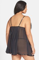Thumbnail for your product : Betsey Johnson Feather Trim Chiffon Babydoll & Thong (Plus Size)