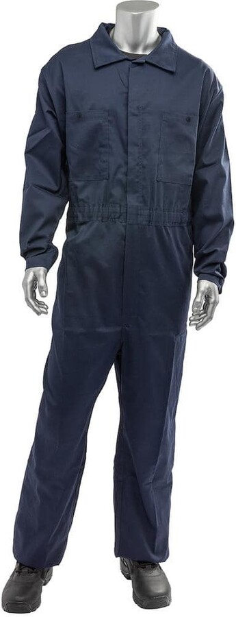 Pip Men's Large Navy Cotton AR/FR Dual Certified Economy Coveralls with 6-Pockets and Zipper Closure, 9 Cal/cm 2
